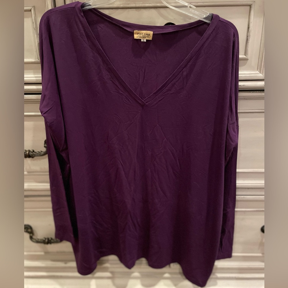 Piko 1988 Deep Purple Long Sleeve V-Neck Top